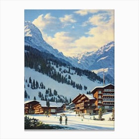 La Clusaz, France Ski Resort Vintage Landscape 3 Skiing Poster Canvas Print