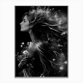 Ethereal Lady of the forest (b&w) Canvas Print