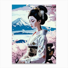 Beauty Geisha With Sakura Tree Toile