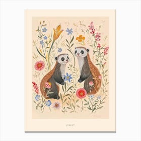Folksy Floral Animal Drawing Ferret Poster Canvas Print