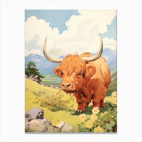 Curious Animated Highland Cow Canvas Print