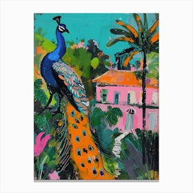 Peacock By The Castle Brushstrokes 1 Canvas Print