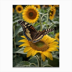 Butterfly On Sunflower 1 Canvas Print