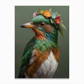 Kingfisher With Flower Crown European Robin 1 Canvas Print