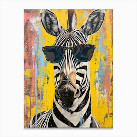 Kitsch Portrait Of A Zebra In Sunglasses 2 Canvas Print