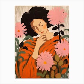 Woman With Autumnal Flowers Chrysanthemum Canvas Print