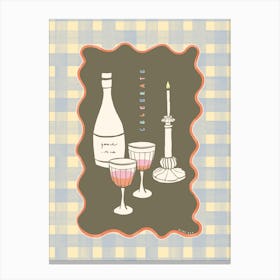 Celebrate with good wine and candlelight gingham in brown Canvas Print