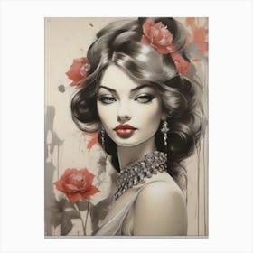 Girl With Roses Canvas Print