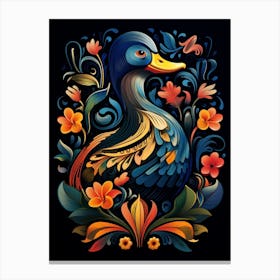 Folk Bird Illustration Mallard Duck 2 Canvas Print
