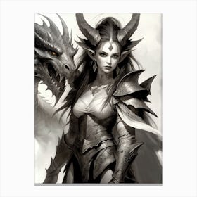 Dragonborn Black And White Painting (12) Canvas Print