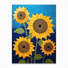 Sunflowers On Blue Background 2 Canvas Print