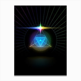 Neon Geometric Glyph in Candy Blue and Pink with Rainbow Sparkle on Black n.0284 Canvas Print