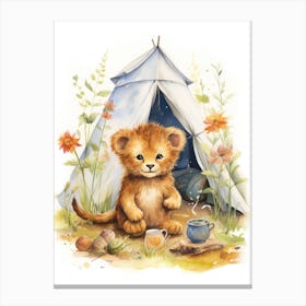 Camping Watercolour Lion Art Painting 4 Canvas Print