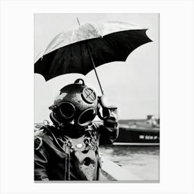 Deep Sea Diver Holding Umbrella Canvas Print