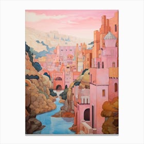 Gozo Malta 2 Vintage Pink Travel Illustration Canvas Print