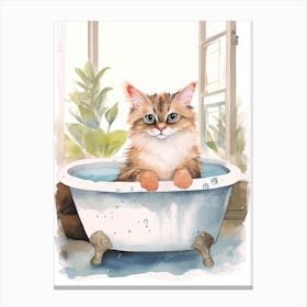 Balinese Cat In Bathtub Botanical Bathroom 1 Canvas Print