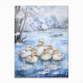Winter Scene Ducklings 3 Canvas Print