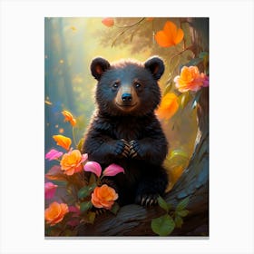 Black Bear In The Forest Canvas Print