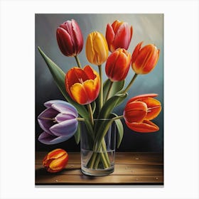 Vintage Tulips In A Vase Painting Canvas Print