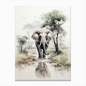 Elephant, Japanese Brush Painting, Ukiyo E, Minimal 4 Canvas Print