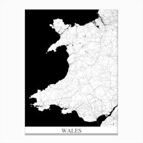 Wales White Black Map Canvas Print