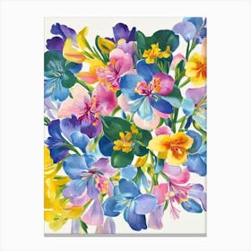 Freesia Modern Colourful Flower Canvas Print