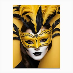 A Woman In A Carnival Mask, Yellow And Black (25) Canvas Print