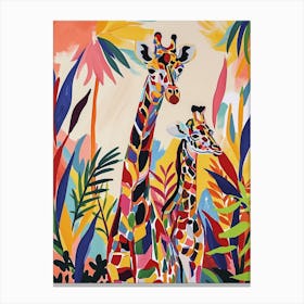 Watercolour Colourful Giraffe Pair 2 Canvas Print