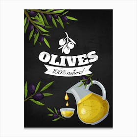Olives On A Chalkboard - olives poster, kitchen wall art Canvas Print