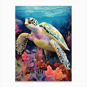 Vivid Pastel Turtle With Aquatic Plants 1 Canvas Print