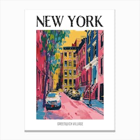Greenwich Village New York Colourful Silkscreen Illustration 1 Poster Canvas Print