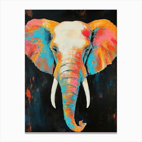 Oil Elephant Portrait Painting In Multicolored Tones Canvas Print