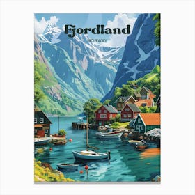 Fjordland Norway Summer Art Illustration Canvas Print