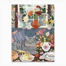 Tea Time With A British Shorthair Cat 4 Canvas Print