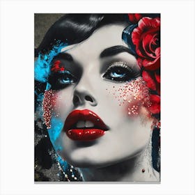 Girl With Red Roses Canvas Print