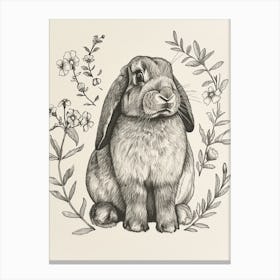 French Lop Blockprint Rabbit Illustration 9 Canvas Print