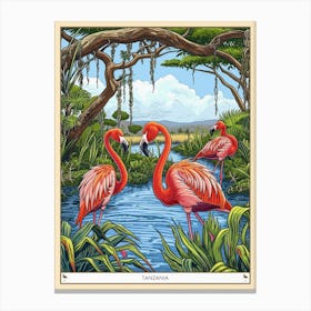 Greater Flamingo Tanzania Tropical Illustration 5 Poster Canvas Print