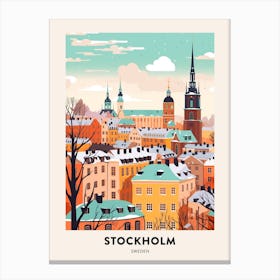 Vintage Winter Travel Poster Stockholm Sweden 1 Canvas Print