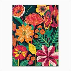 Colorful Flowers On A Black Background Canvas Print