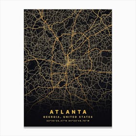 Atlanta Georgia USA Black And Gold Map Canvas Print