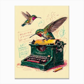 Hummingbirds On Typewriter Canvas Print