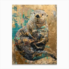 Sea Otter Gold Effect Collage 3 Canvas Print