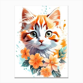 Orange Cat With Flowers 1 Canvas Print