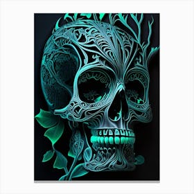 Skull With Neon Accents Linocut Canvas Print