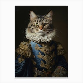 Cat In Medieval Blue Clothing Canvas Print