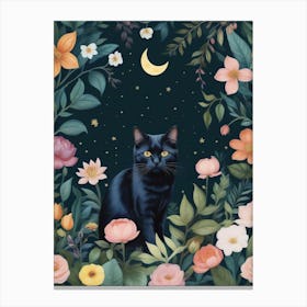 Black Cat In Flowers 6 Canvas Print