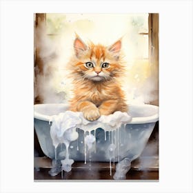 Kurilian Bobtail Cat In Bathtub Bathroom 1 Canvas Print