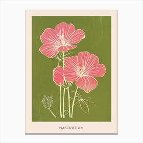 Pink & Green Nasturtium 1 Flower Poster Canvas Print