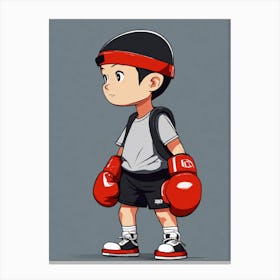 Cartoon Boy With Boxing Gloves Canvas Print