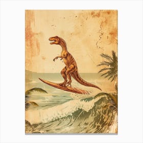 Vintage Utahraptor Dinosaur On A Surf Board 2 Canvas Print